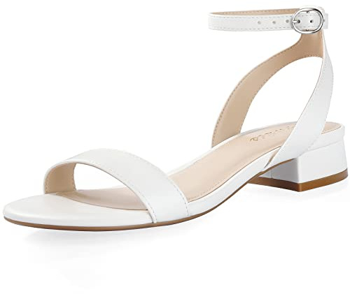 Ankis Women Nude White Gold Black Sandals Open Toe 1 Inch Low Block Heel
