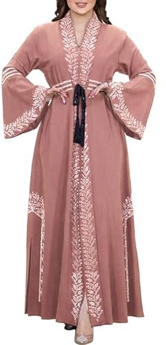 Duohropke Muslimische Kleidung Damen Satin Maxikleid Dubai Ramadan Islamischer Roben Abaya Muslim Gebetskleidung Arabische Kleidung Frauen Lässige Elegantes Kaftan Kleidung