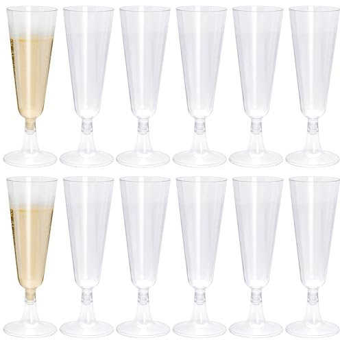 Bakiauli 20 Pieces Plastic Champagne Flutes, Clear Reusable Toasting Glasses Cocktail Prosecco Flutes for Wedding BBQ Anniversary Birthday Garden Parties (150ml/5oz)