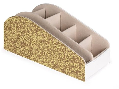 Soporte para mando a distancia de TV con purpurina dorada con 6 compartimentos, bonita bandeja de piel sintética para mando a distancia, organizador de escritorio, soporte para bolígrafo, almacenamien