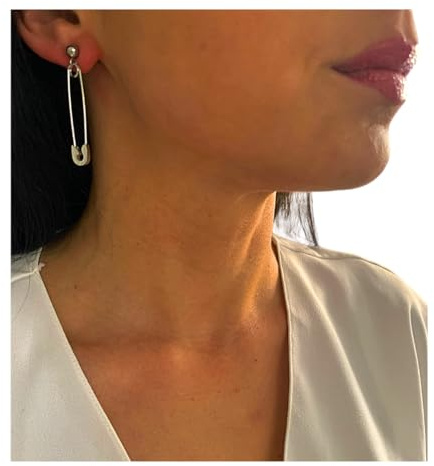 NataschaWoge® Sicherheitsnadel Ohrringe Damen Edelstahl – trendige Creolen im Nadel-Design 5 cm – in Gold oder Silber – wasserfest & hypoallergen – auffälliger Schmuck Geschenkidee