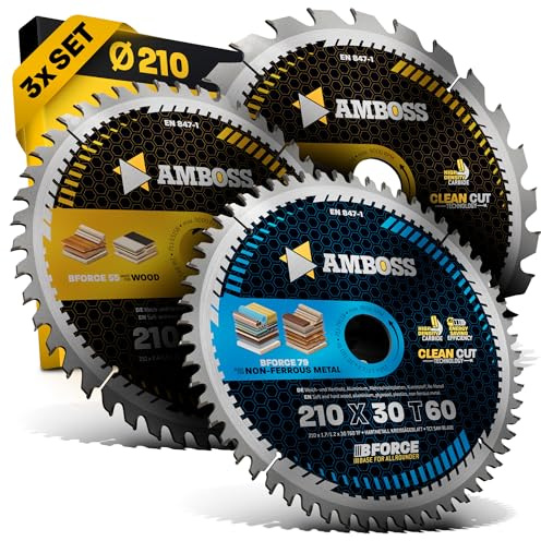 Ø210 x 30 Hand- Kreissägeblatt Set passend für Makita 5008 MG, Festool TS75EBQ - AMBOSS WERKZEUGE® 210x30 Sägeblatt Sortiment