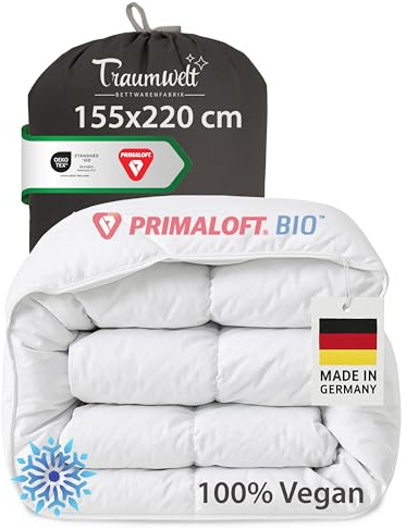 Traumwelt Natur Made in Germany Bettdecke 155x220 cm, hochwertige Daunenalternative mit Primaloft Bio Mikrofasern-Füllung, Winterdecke, Füllgewicht: 1140g, weiß, Allergiker geeignet, Öko-Tex 100