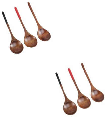TOPBATHY 6pcs Wooden Soup Spoons Reusable Kitchen Utensil Food Serving Scoop for Daily Use Plain Cutlery Natural Wood Tableware