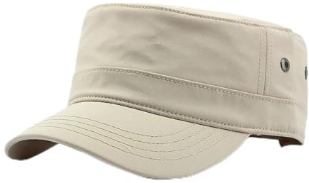 CHENNUO Army Cap Herren Klassisch Einfach Flat Top Cap Atmungsaktive Outdoor Militärmütze (DE/NL/SE/PL, Numerisch, 55, 61, Beige)