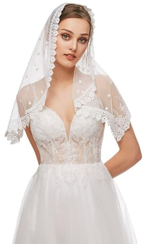 runrayay Iglesia Católica Mujeres con velo, tradicional Reza de la Iglesia de Mandela velo con cubierta de cabeza de misa latina, blanco