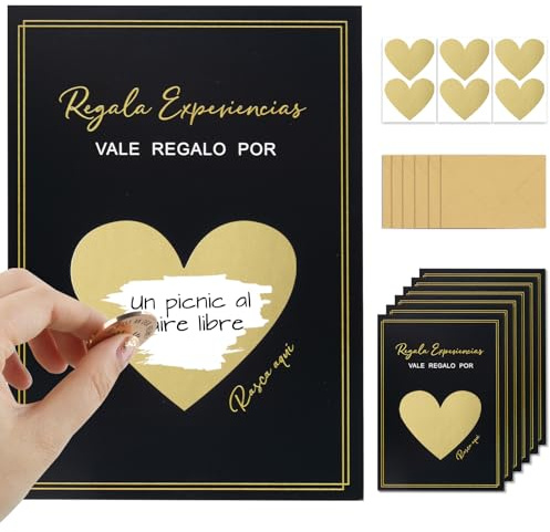 BETESSIN Vales para Rellenar Regalo Pareja, 6*Tarjeta de Rascar + 6*Sobres, Tarjeta Rasca Experiencia para Parejas, Amigos, Novios, Familiares, Tarjeta Sorpresa Regalo Boda Cumpleaños Aniversario