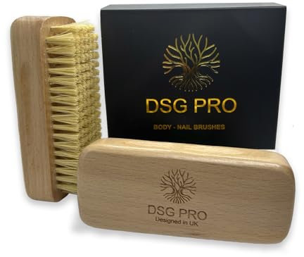 DSG PRO 2-Piece Wood Nail Brush Set | Fingernail Cleaner and Scrubber for Men, Women, Girls | Natural Wooden Nail Cleaning Tools for Home Spa, Manicure, Pedicure | Nail Polish Remover, Exfoliator