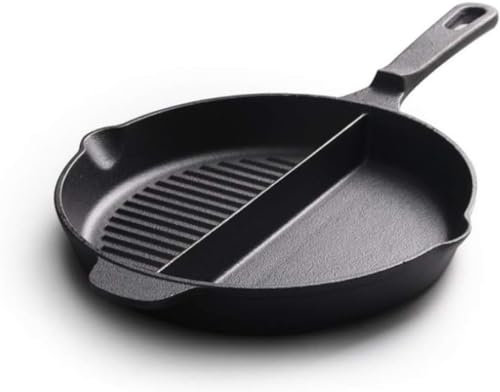 HPTHLY 25cm Dual-use Cast Iron Frying Pan with Partition – Perfect for Steak and More cast Iron Skillet cast Iron pan Frying pan with