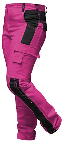 strongAnt Damen Arbeitshose komplett Stretch für Frauen Bundhose mit Kniepolstertaschen - Pink-Schwarz. Größe: 50