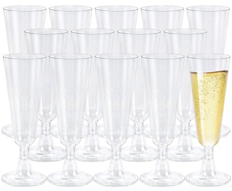GEMMAHW 50pcs Champagne Flutes Reusable, 160ml/5oz Clear Prosecco Glasses, Sturdy Plastic for Wedding, Birthday, Party Toasting