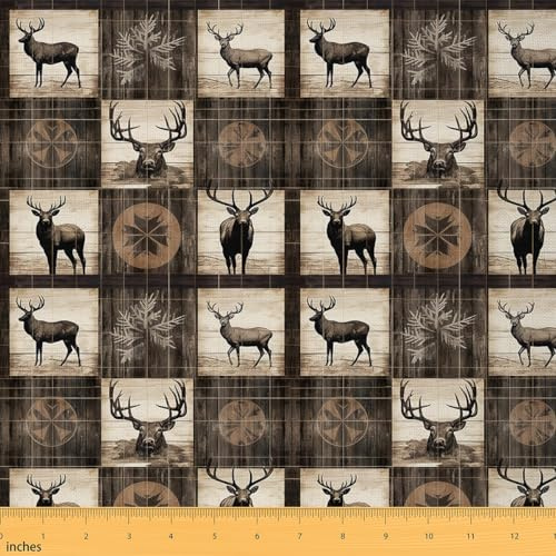 Homemissing Hirsch Patchwork Stoffe Wild Hirsch Stoff 92x150cm Erwachsene Geometrie Stoff Meterware für Stühle Wild Tier DIY Reupholstery Polsterstoff