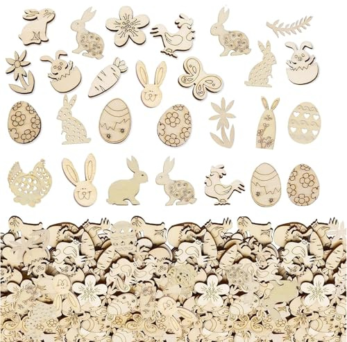 200 Stück Streudeko Ostern, Ostereier Holz, Streuteile Holz Osterhasen Dekorationen Ornamente Ostern Konfetti Ostern Holzspan Geschenketikett Hasen- Hölzern Anhänger