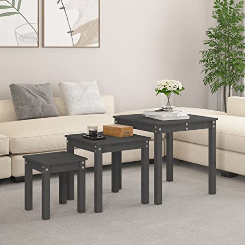 Iiaky Satztische 3 STK. Grau Massivholz Kiefer Satztische FüRs Wohnzimmer Side Table Living Room Tisch Wohnzimmer Beistelltisch // 824975