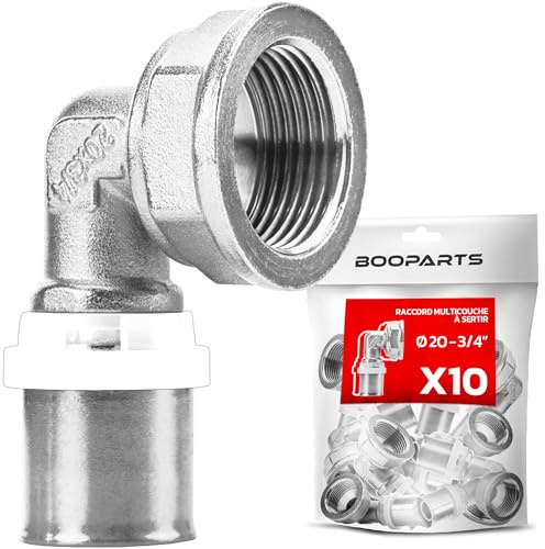 BOOPARTS – 90° Pressvinkel Ø20–3/4 Invändig Gänga (20/27) | Flerskiktsrör Koppling TH-profil | Mässing för VVS | 10-pack