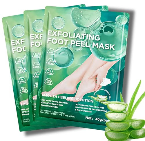 3 Pairs Foot Peel Mask – Aloe Vera Exfoliating Foot Peel Mask - Foot Mask Peel for Dry, Cracked Heels & Calluses – Moisturising Foot Peel Socks - Peeling Foot Mask for Hydrating & Softening