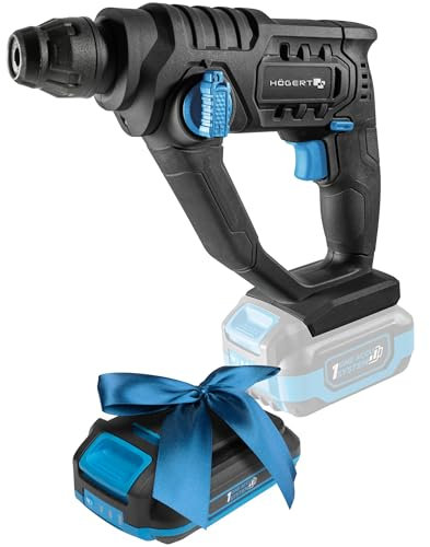 HÖGERT TECHNIK Trapano avvitatore a percussione a batteria 18 V, 1,5 J, 5100 IPM, mandrino SDS+, illuminazione a LED, ideale per muratura, legno, metallo e batteria PROMO 2,0 Ah