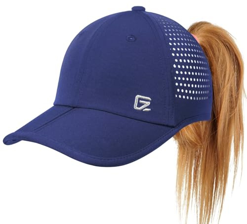GADIEMKENSD Ponytail Baseball Cap for Women Foldable UPF50+ Sun Hats with Dark Underbill Comfortable Breathable Ear Friendly Summer Hair Caps for Sports Running Tennis Golf Travelling Blue