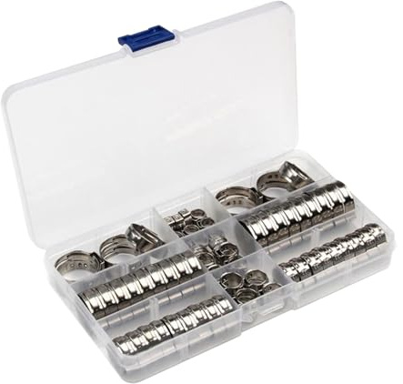 80Pcs Crimp Hose Clamps Stainless Steel Single Ear Hose Clamp Stepless Hose Clamps Cinches Rings Easily to Install