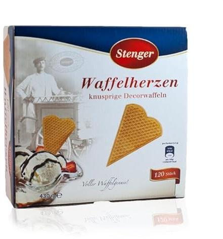 Eiswaffeln Herzwaffel für Eisbecher 120 Stück | Herz Waffeln für Eis | Stenger Eiswaffeln in Herzform für Eisbecher | Großpackung für Eiscafés & Gastronomie