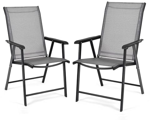 KOMFOTTEU 2er Set Gartenstühle faltbar, Klappstühle mit hoher Rückenlehne, Balkonstühle wetterfest bis 150 kg, Terrassenstühle für Balkon, Strand, Partys, 68 x 59 x 93 cm (Grau)