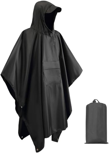 Snowtain Poncho Antipioggia Leggero Impermeabile Unisex con Cappuccio, Mantella Pioggia Pieghevole per Trekking Campeggio Festival Bicicletta, 210×140cm Nero
