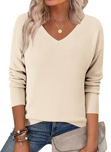 Jersey Mujer Invierno Elegante, Sweater Punto Largo con Cuello en V y Manga Larga, Pullover suéter | Jersey elegante, jersey de punto de invierno, jersey de moda