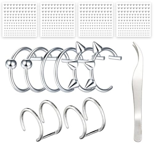 ZORVYN 1 Pcs Set d'Accessoires Faux Piercings, comprenant huit faux anneaux de lèvre et quatre faux piercings d'arcade