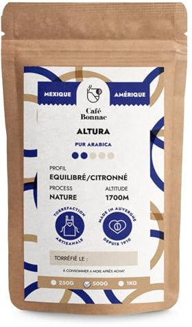 Café Bonnac – Café En Grain Mexique Altura 500gr | 100% Arabica De Montagne | Notes De Cacao, Noisette Et Épices Douces | Grand Cru Équilibré | Torréfaction Artisanale | Machine À Café Grain