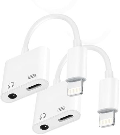 Lightning to 3.5mm Headphone Jack Adapter, Apple MFi Certified 2-in-1 Charger & Audio Dongle for iPhone 14/13/12/11/XS/XR, Charge & Listen,DAC Chip,Hi-Fi Sound,for Car Aux, Home, Travel (2, White)