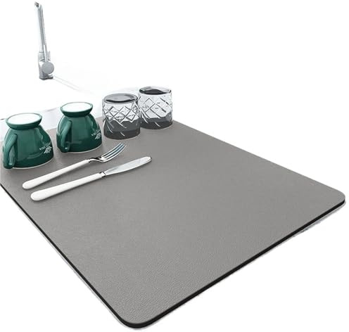 Coffee Bar Mat 1pc Multi-Color Diatomite Bar Placemat Quick-Drying Absorbent Non-Slip Dish Drainer Mat(Grey,30x40cm)