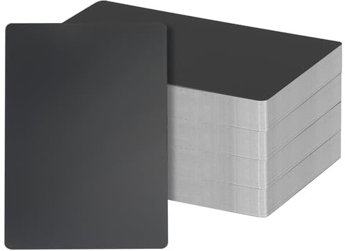 SEUICYNE 100 Stück Metall Visitenkarte Schwarz, 8.6x5.4cm, 0.45mm Dick Aluminium Rohlinge, Metall Karten Namenskarte Lasermarkierung Graviertes Business Card, Wasserfestes Aluminium für Büro, Office