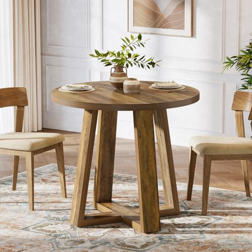 Tribesigns Small Round Dining Table, 80cm Farmhouse Kitchen Table for 2-4 People, Wooden Dining Room Tables for Small Spaces, Dining Room, Kitchen, Flat, Industrial Style, Rustic Brown