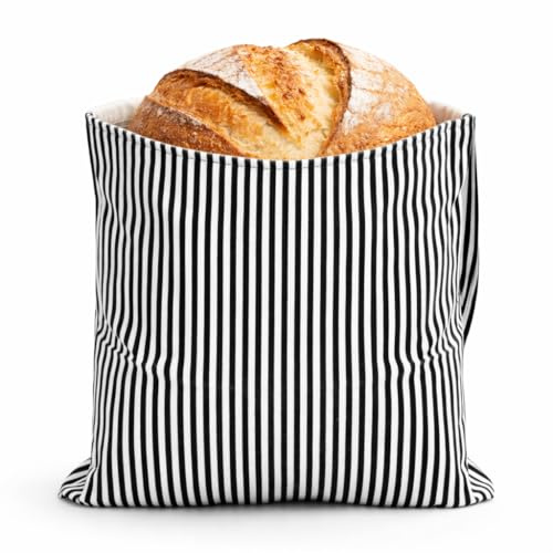 Sourdough Bread Bag – Reusable Beeswax Bread Storage Bags 2.0 (2 Sizes) for Homemade & Artisan Loaves, Cotton-Lined Bread Keeper, Plastic-Free Kitchen Storage – Stripey Black