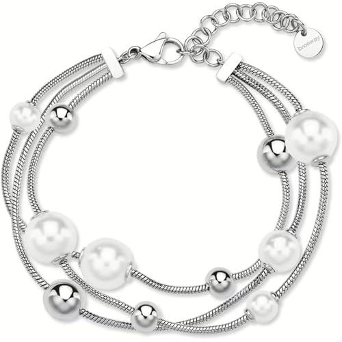 Brosway Bracciale Donna in Argento con Perle e Catena Intrecciata, Modello BPC58, Elegante Gioiello da Polso