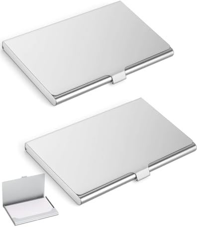 JUKOTA Visitenkartenetui, 2 Stück Visitenkartenetui aus Metall, Visitenkarten Etuis für Herren Damen, Business Card Holder, Visitenkartenhalter für Aufbewahrung Ihrer Karten (Silber)