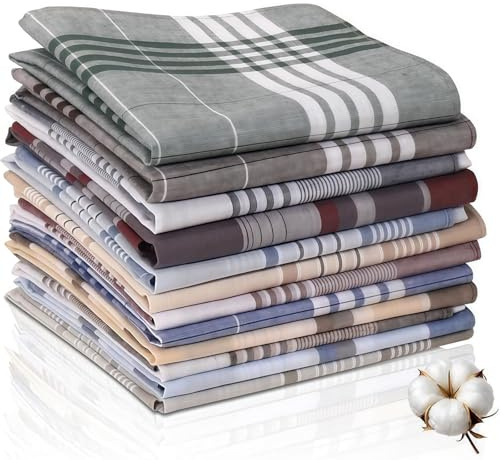 Vesavifaka Fazzoletti da Uomo, Set di 12 pezzi Fazzoletti in Cotone, 100% Cotone, 40cm x 40cm Grandi Fazzoletto da Uomo Riutilizzabili con Motivo a Quadri per Uomini e Donne