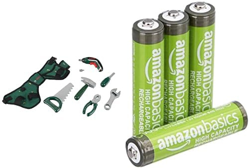 Theo Klein Bosch Werkzeuggürtel, mit Ixolino, 3+ Jahre, & AAA Akkus Amazon Basics 4 Stück, 850mAh