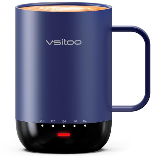 Vsitoo S3 Pro 16oz Smart Self Heating Coffee Mug,Heated Coffee Mug With Auto-Sensing AI Heats Drinks To 120-150°F Hands-Free.Perfect for Home/Office, Gift fo Men/Women，Blue