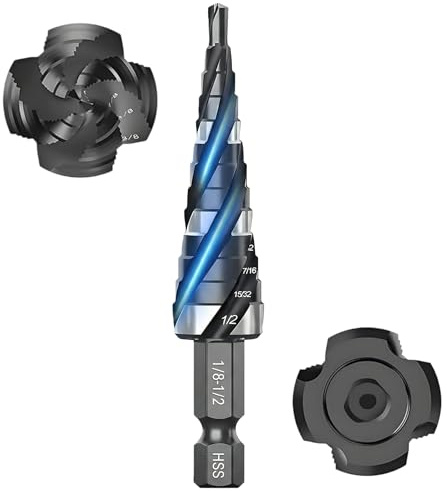 KASAFE Step Drill Bit - Precision 4-Flute Spiral Flute, 1/8-1/2, M35 Cobalt HSS TiAlN Coated, Impact Ready Hex Shank for Metal/Stainless Steel/Wood/Plastic