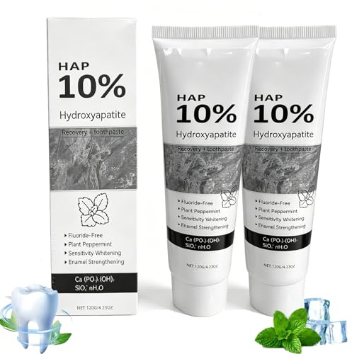 2 Pezzi 10% Nano Hydroxyapatite Toothpaste, Pasta Denti Sbiancante e Riparatrice Senza Fluoro, Protezione dello Smalto per Denti Sensibili, Formula al Menta