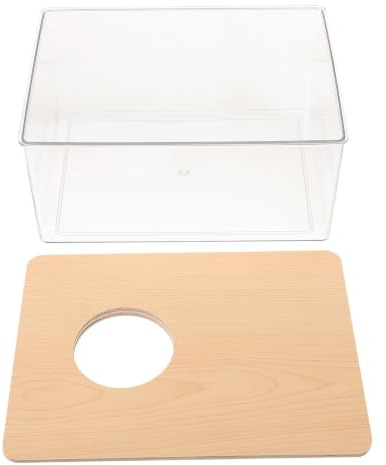 HOMSFOU Chinchilla Sand Bath Box with Wood Cover, Large Acrylic | Guinea Pig Cage Use, Khaki Simple Elegant Look, Sanitary Design with Appearance