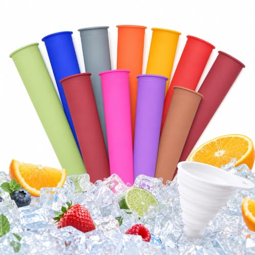 11 Stück Eisformen Silikon, Wassereis Formen, Eisformen Eis am Stiel mit Deckeln und Klappbarem Trichter, Popsicle Molds, Ice Pop Maker, Stieleisformen für Snacks, Gesunde Fruchteis Milcheis