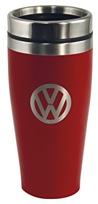 BRISA VW Collection - Edelstahl Isolierbecher Doppelwandig | Volkswagen Tumbler Reisebecher Thermobecher, Camping Geschenk Integrierter Schieber Rostfrei Pulverbeschichtet, 450 ml, Rot