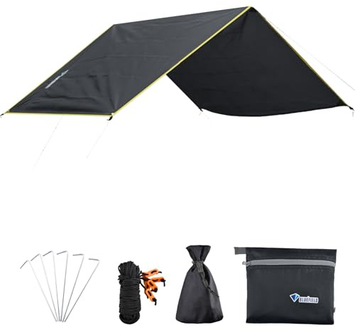 Azarxis Bâche Anti-Pluie Tarp Bivouac Toile de Tente Tapis de Sol Camping Bâche de Tente Auvent pour Randonnée Plage Pique-Nique (Noir, S - 150 x 220 cm)