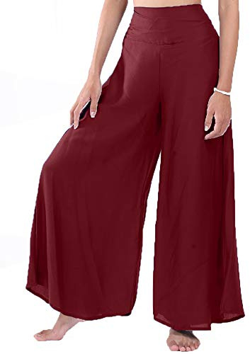 Lofbaz Palazzo dambyxor med vida ben yoga lounge hippie harem blommiga byxor, Solid röd, S