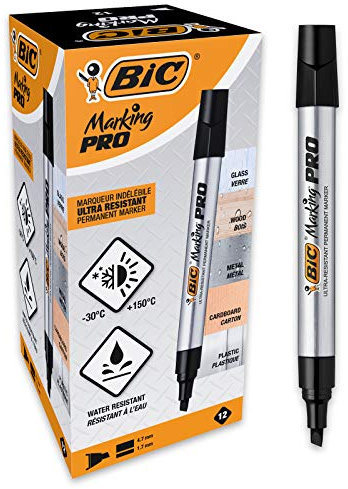 BIC Marking Pro Permanent-Marker mit Keilspitze - Schwarz, 12er Pack