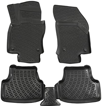 J&J AUTOMOTIVE Tappetini Auto in Gomma su Misura per Volkswagen Polo 6 Dal 2017, Set da 4 Pezzi, Bordo Alto 4 cm, Antiscivolo, Inodore, Colore Nero