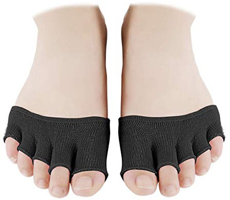 4 Paare Zehlinge Füßlinge Socken öffnen fünf halbe Zehensocken Unsichtbare Sportsocken Yoga Socken Vorfußsocken Frauen Rutschfeste Pilates Balletttanz Zehenschutz - Schwarz