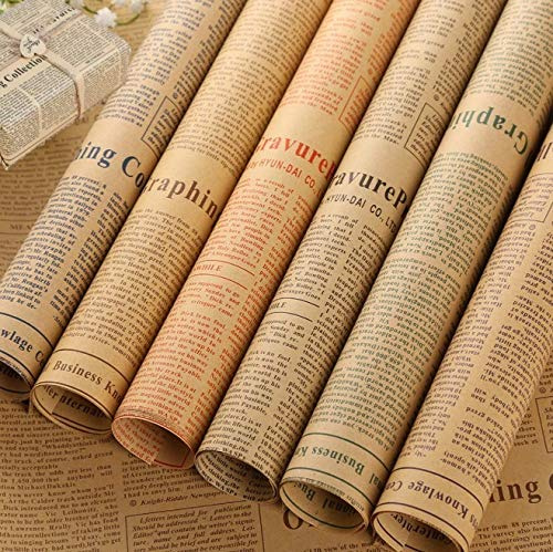 KAHEIGN 25 Hojas Papel de Navidad Regalo, 75 x 52cm Kraft Reciclado Papeles para Envolver Regalos Hojas de Papel de Navidad Regalo Periódico Vintage para Envolver Regalos de Bricolaje(5 Colores)